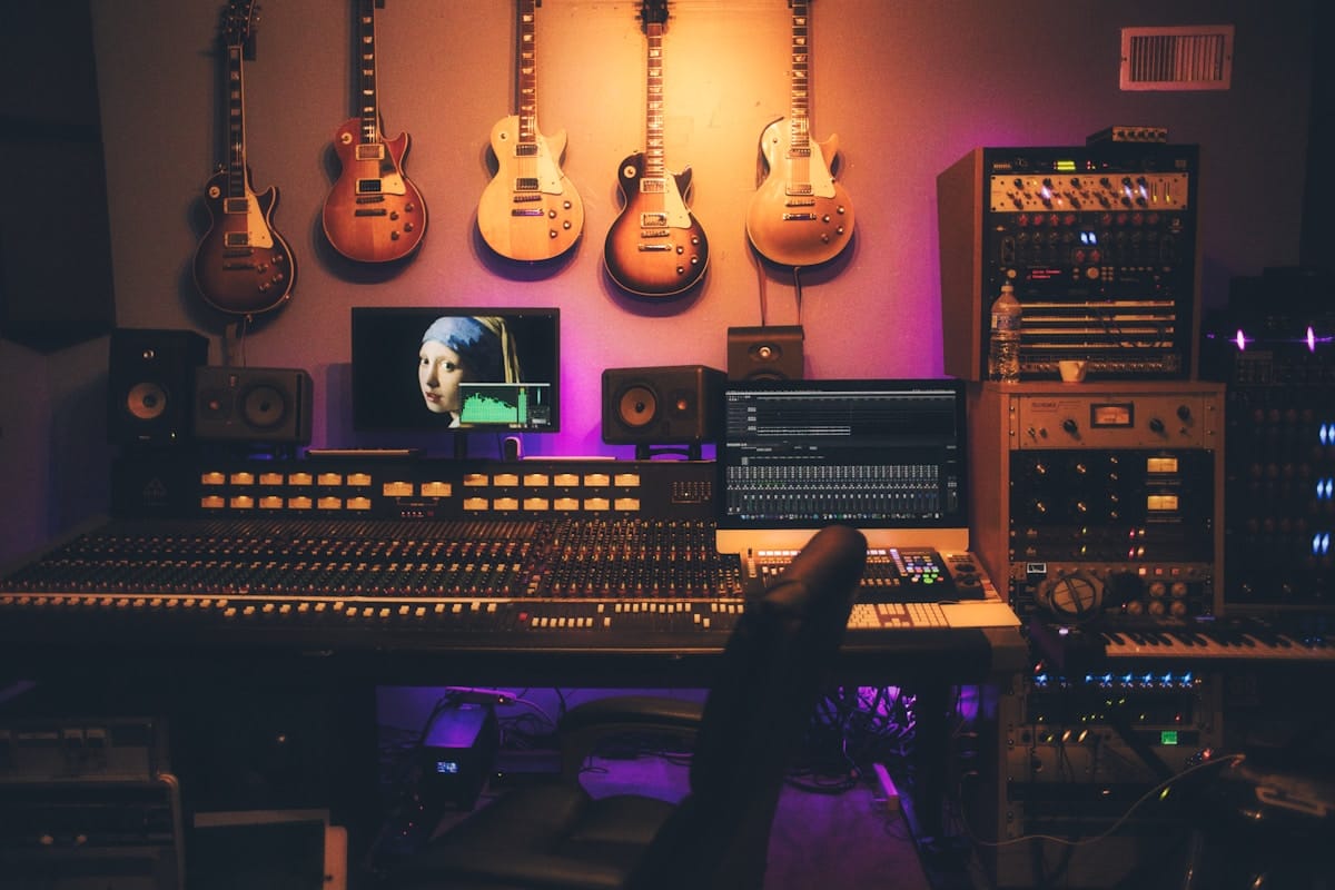 Modern music production studio where AI and human creativity converge
