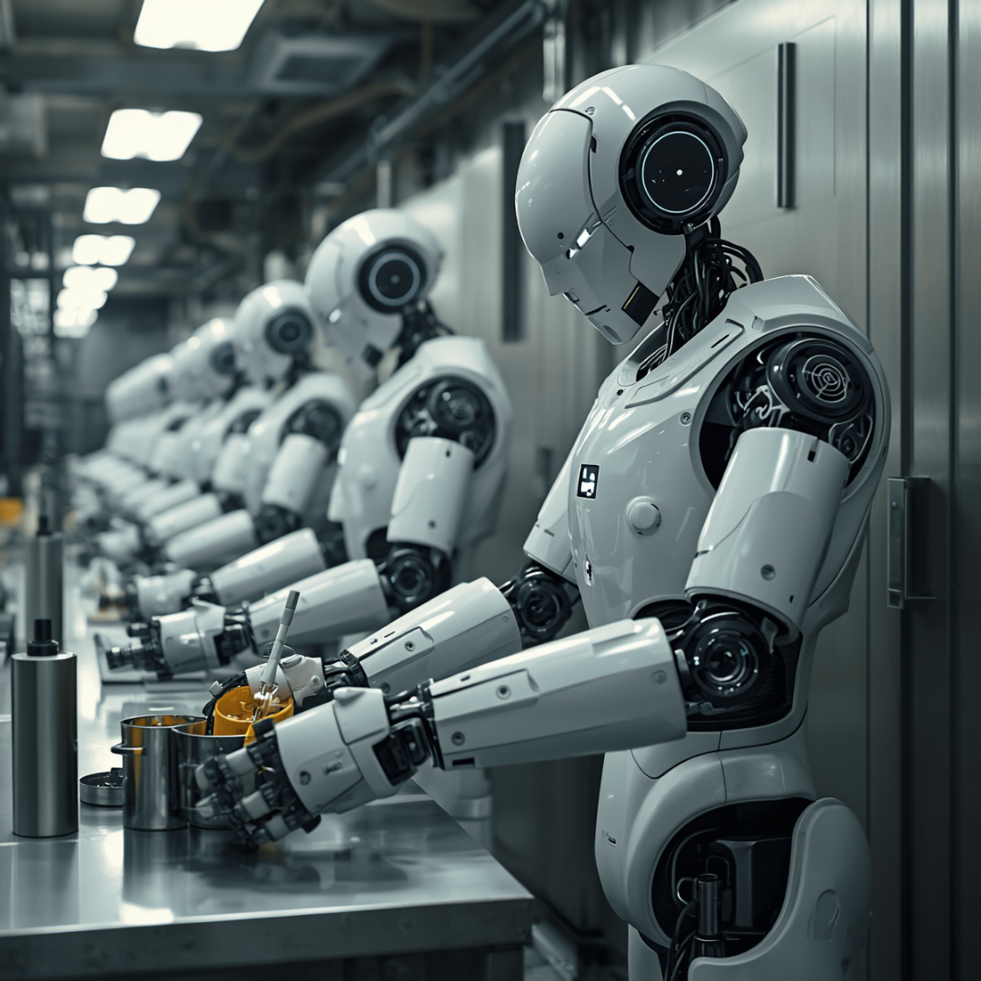 Industrial robot in manufacturing — the market Tesla is positioning to disrupt with democratized pricing (image AI-generated with Canva Magic Media)