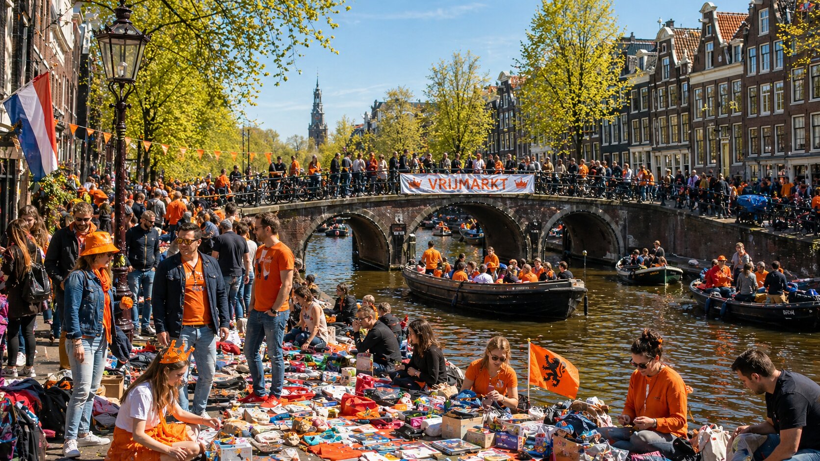 De vrijmarkt op Koningsdag