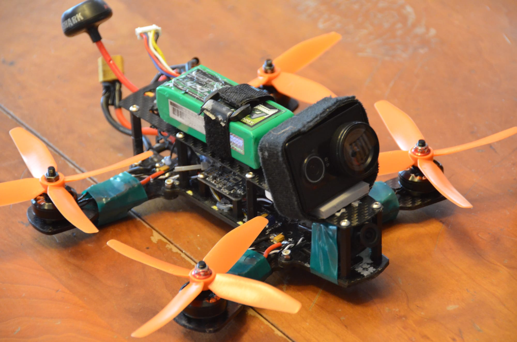 FPV racing quadcopter — high-performance platform optimized for competitive racing with typical 6-minute flight times