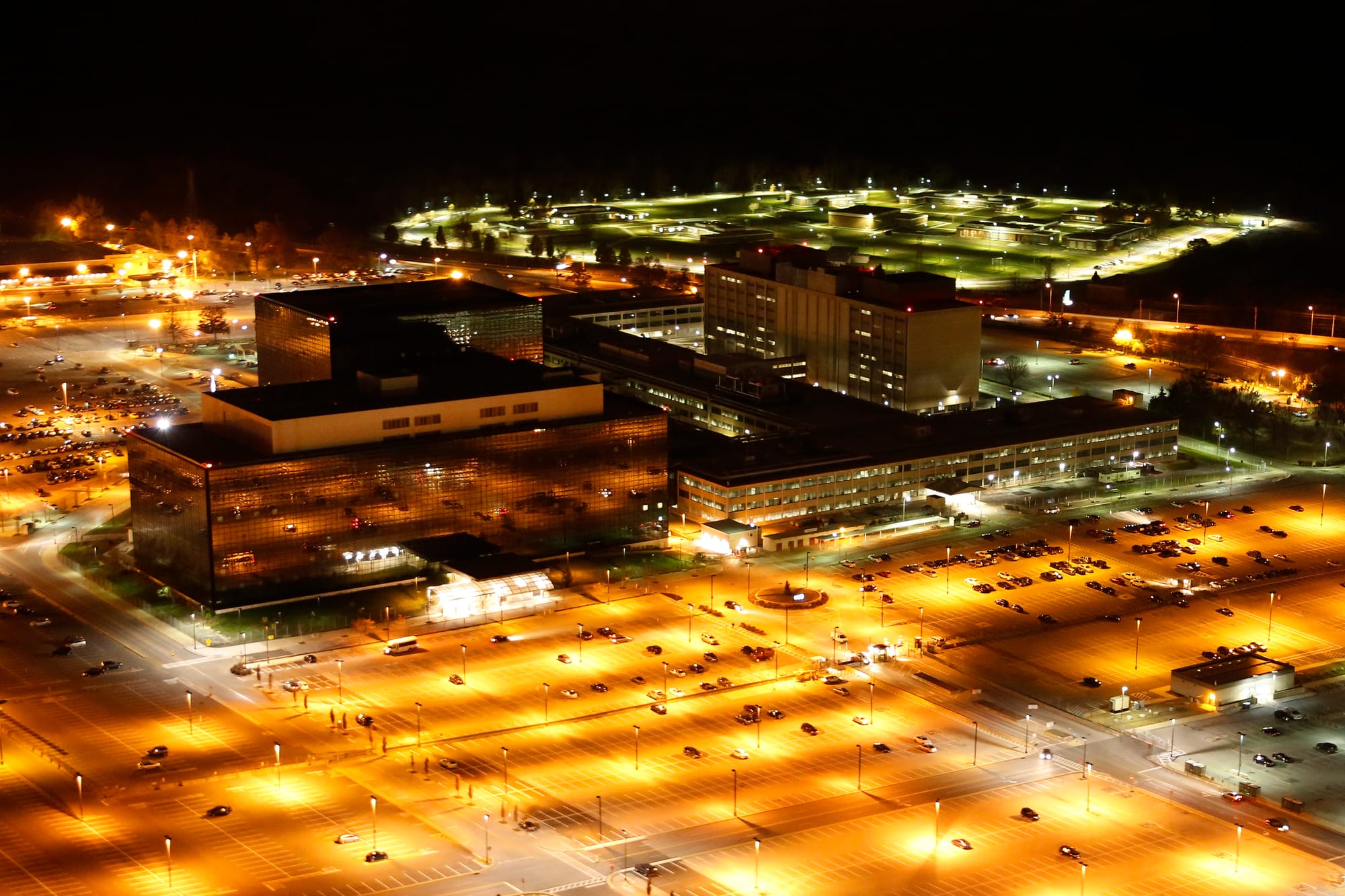 Aerial view of the NSA headquarters complex at Fort Meade, Maryland