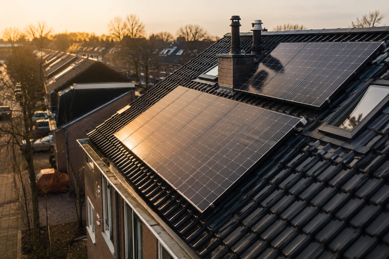 Zonnepanelen op daken van Nederlandse huishoudens