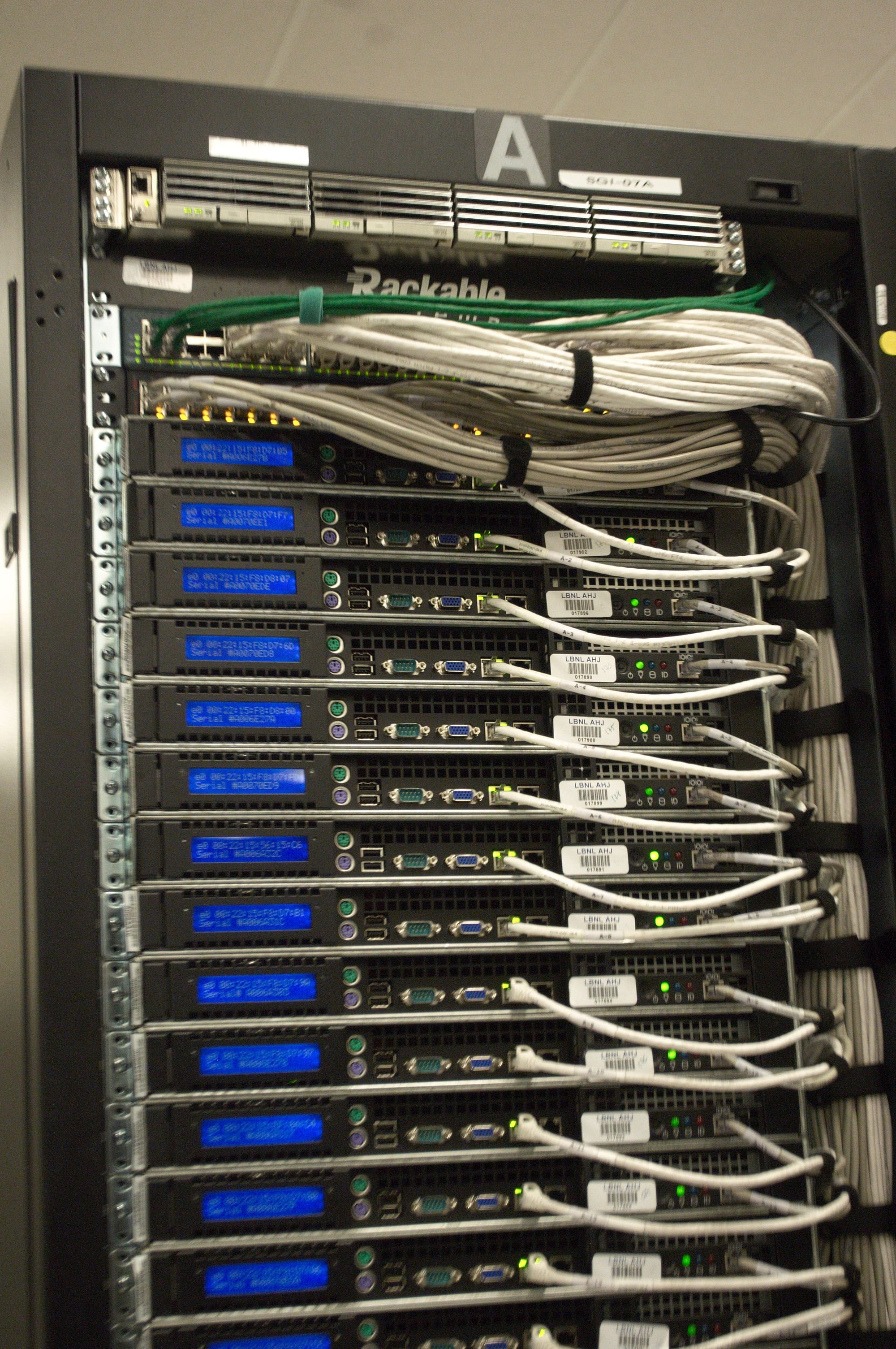 Server rack at NERSC data center running overnight AI workloads